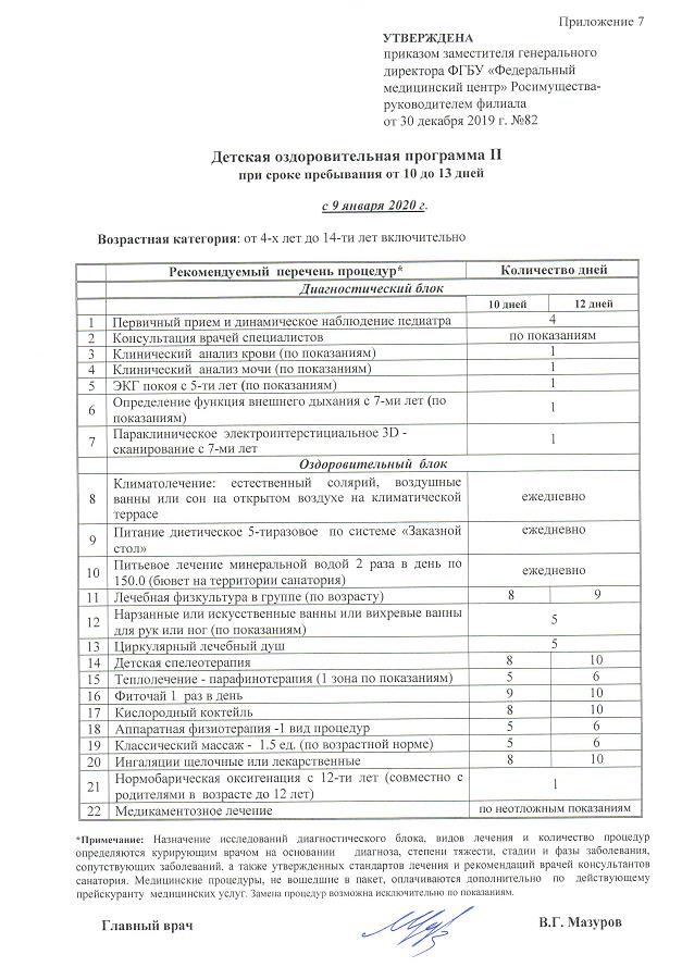 Программа лечения Оздоровительная 2 детская санаторий Орджоникидзе Кисловодск